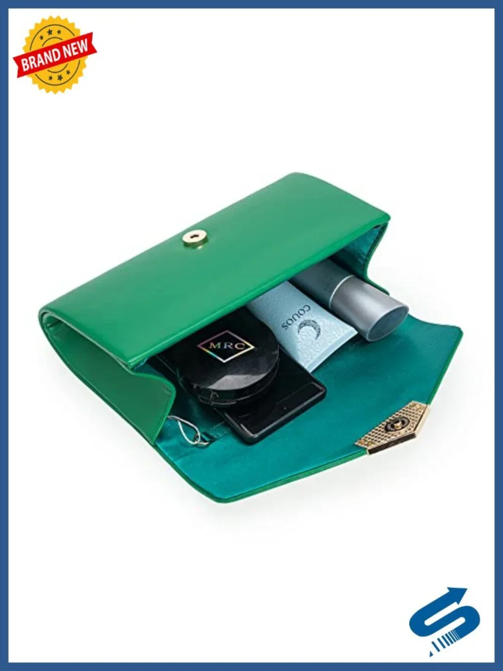 PU Faux Leather Clutch Purse for Women Evening Bag with Chain Strap